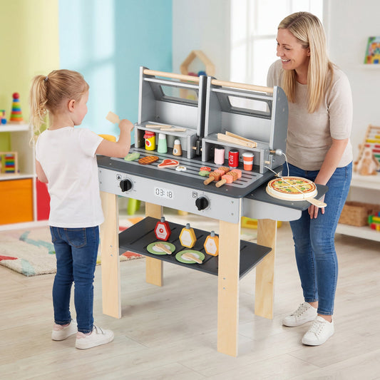 Wooden Kids Barbecue Grill Playset Kids Toy Grill with Abundant Grilling Tools and Play Foods - Tampa Home & Garden Store