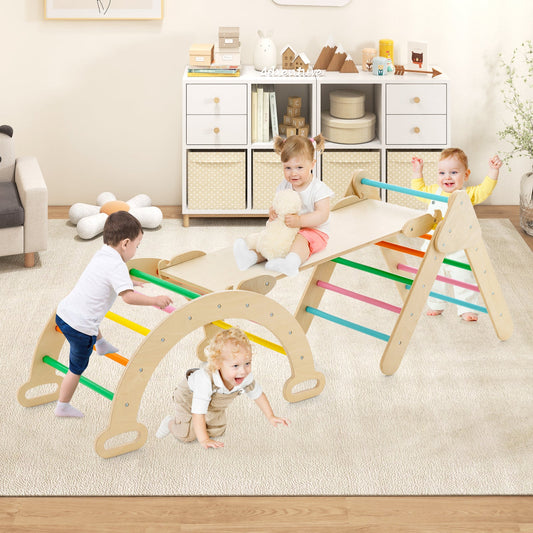 5-in-1 Wooden Kids Climber Toys with Triangle Arch Ramp-Multicolor - Tampa Home & Garden Store