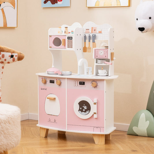 Wooden Kids Kitchen Playset with Coffee Maker for kids-Pink - Tampa Home & Garden Store