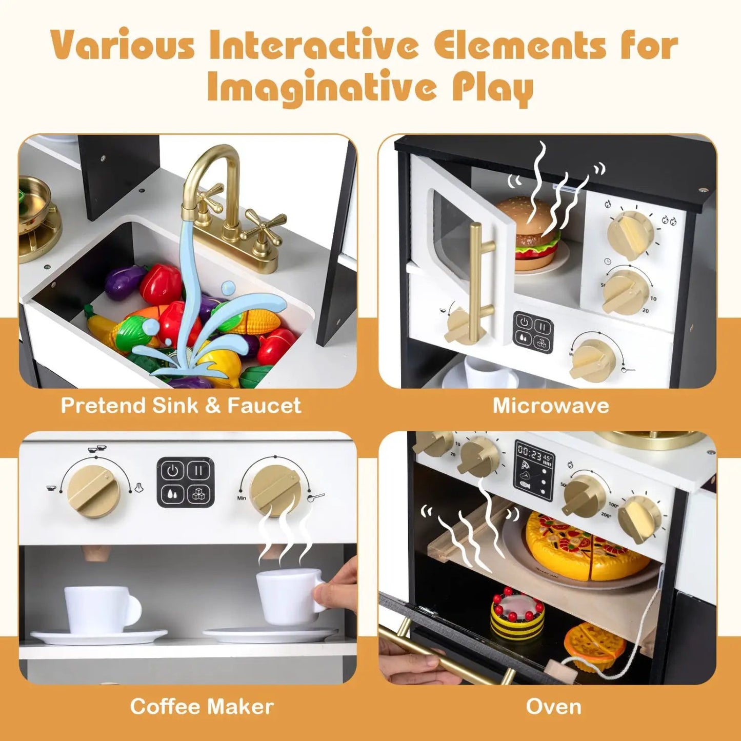 Wooden Kids Kitchen Set with Lights and Sounds