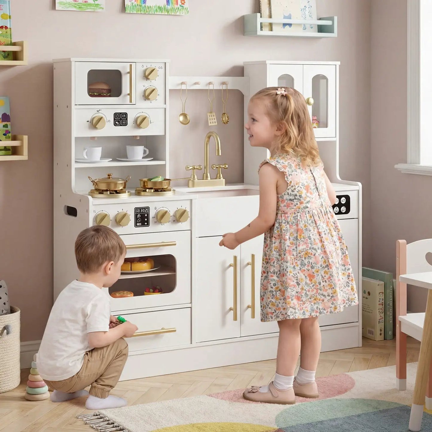 Wooden Kids Kitchen Set with Lights and Sounds