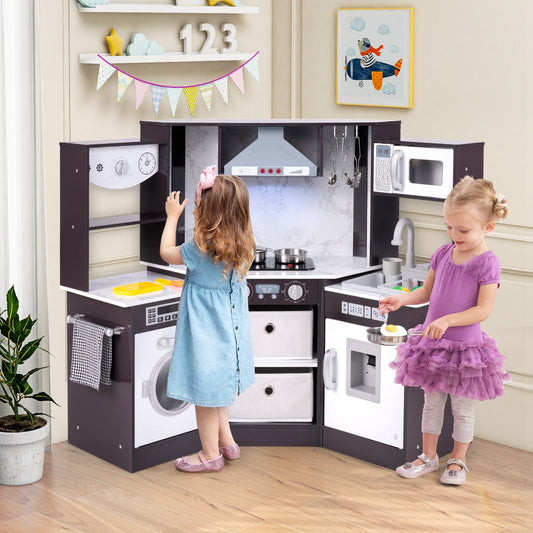 Wooden Kids Play Kitchen Playset with Realistic Lights and Sounds - Tampa Home & Garden Store