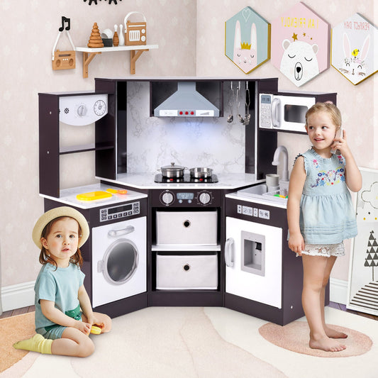 Wooden Kids Play Kitchen Playset with Realistic Lights and Sounds - Tampa Home & Garden Store