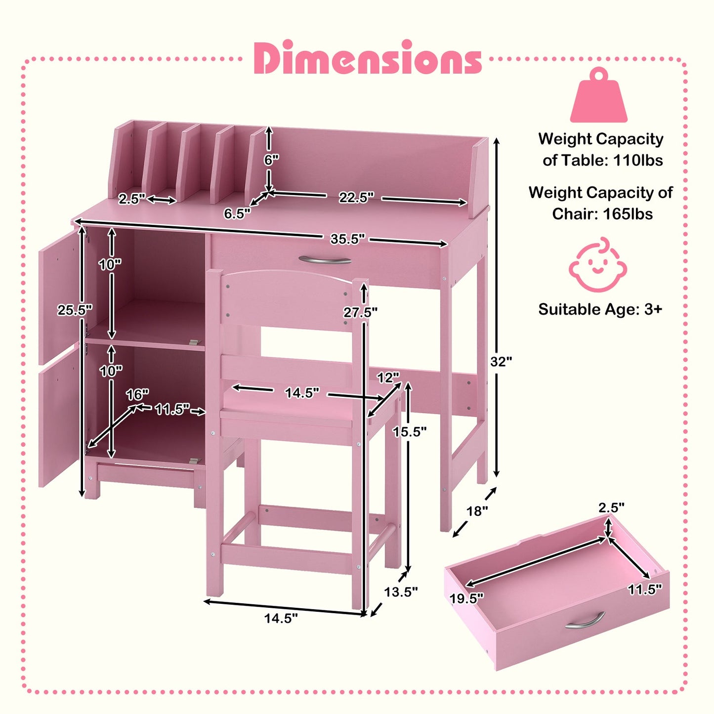 Wooden Kids Study Desk and Chair Set Student Workstation
