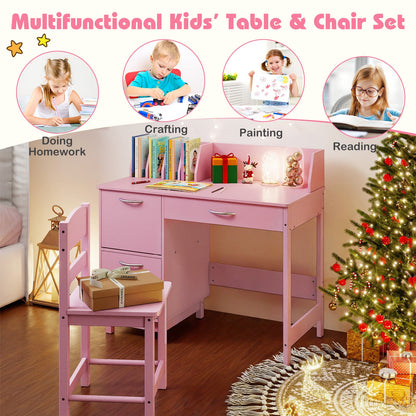 Wooden Kids Study Desk and Chair Set Student Workstation