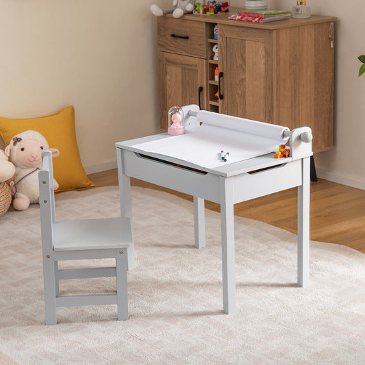 Wooden Kids Table and Chair Set with Storage and Paper Roll Holder - Tampa Home & Garden Store