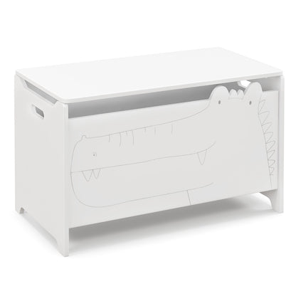 Wooden kids' toy box with safety hinge, white finish, dinosaur front, DirectDeals Toy Chest on Tampa Home & Garden Store