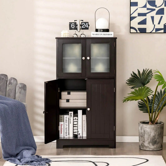 Bathroom Floor Locker with Doors and Shelf by DirectDeals, black cabinet with glass doors on Tampa Home & Garden Store