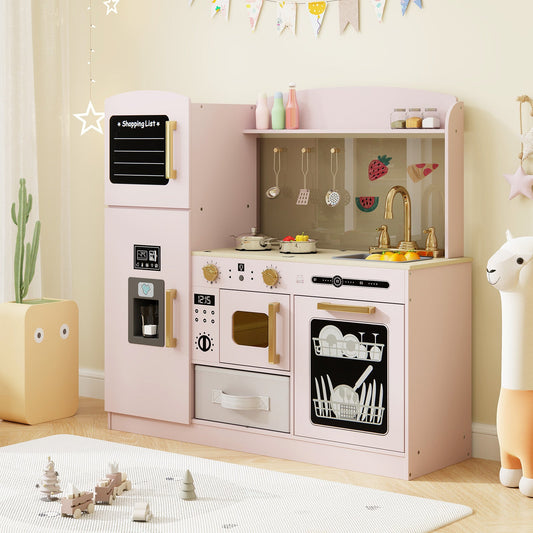 Wooden Kids Kitchen Playset with Chalkboard Ice Maker Sink Lighted Microwave - Tampa Home & Garden Store