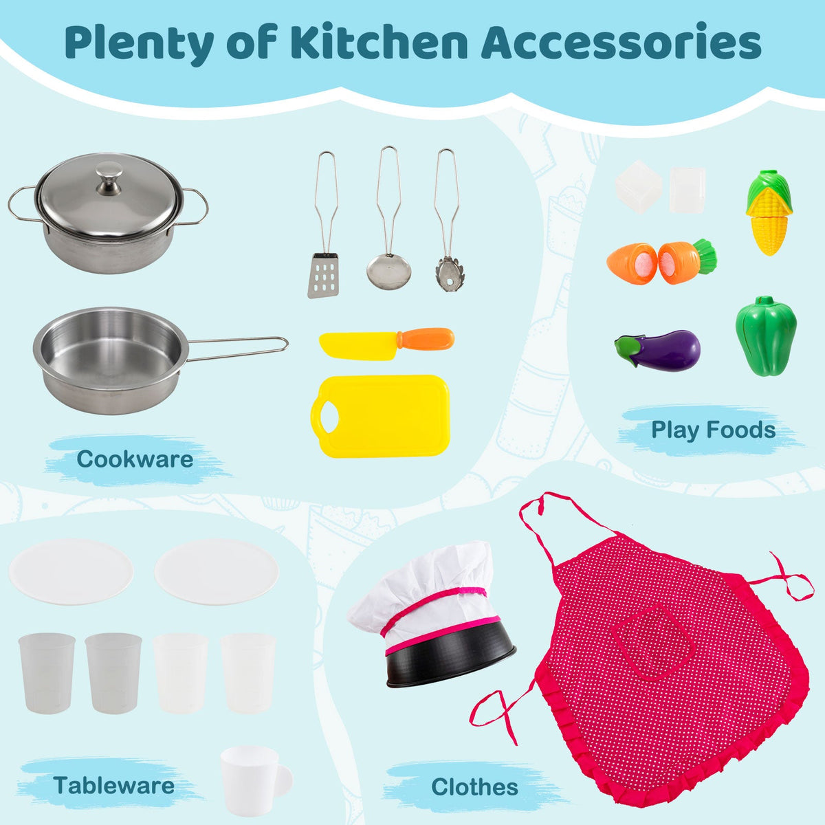 Wooden Kitchen Playset with Lights and Sounds including cookware and utensils for ages 3+ on Tampa Home & Garden Store