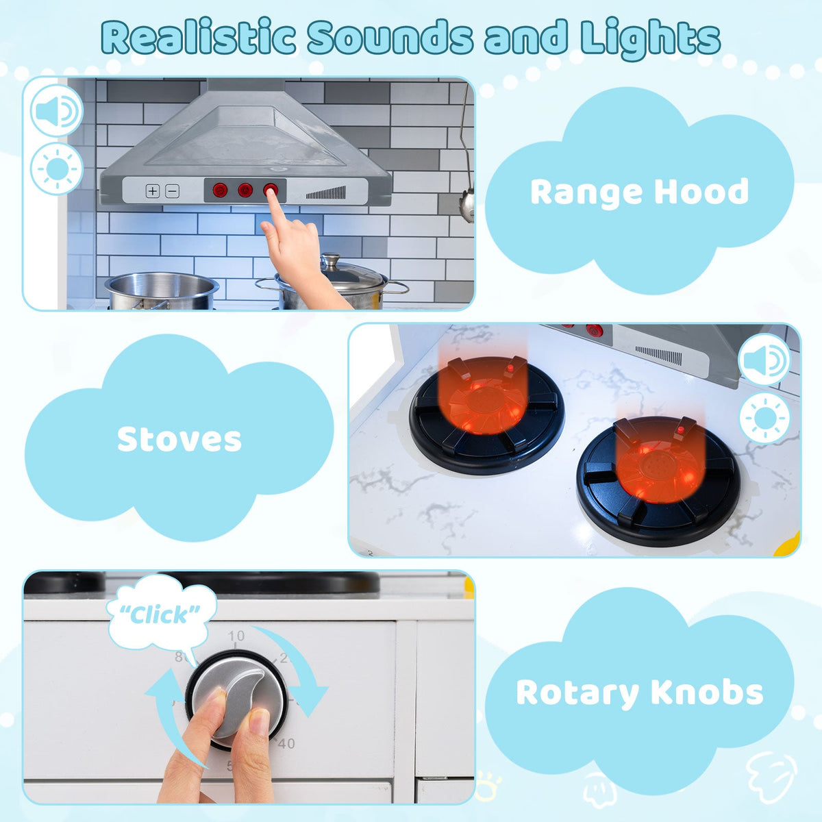 Wooden kitchen playset with lights and sounds, range hood and stoves ages 3+ by DirectDeals on Tampa Home & Garden Store