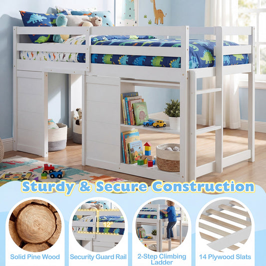 Wooden Low Kids Loft Bed with LED Lights and 2 Doors - Tampa Home & Garden Store