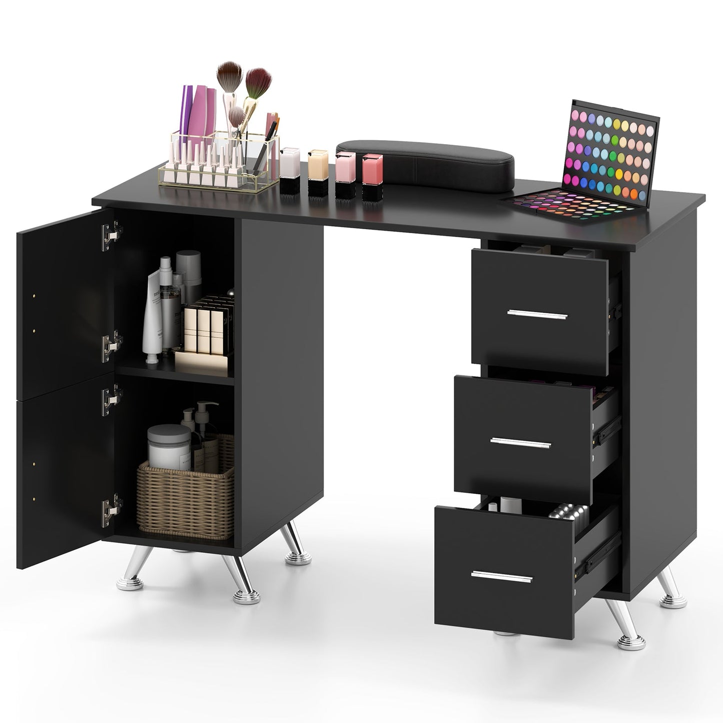 Wooden Manicure Table Nail Desk with Drawers Wrist Rest