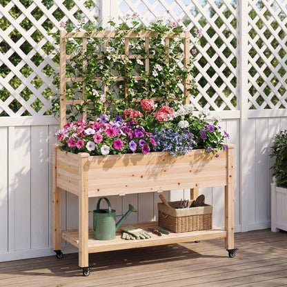 Wooden Mobile Raised Garden Bed on Wheels Trellis