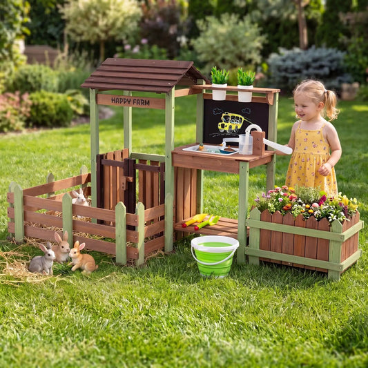 Wooden Mud Farm Playset with Planter Box and Water Pump by DirectDeals, green and brown on Tampa Home & Garden Store