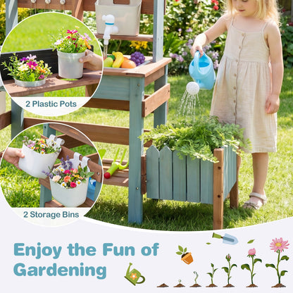 Wooden mud kitchen set with running water faucet tank, includes 2 plastic pots and 2 storage bins DirectDeals on Tampa Home & Garden Store