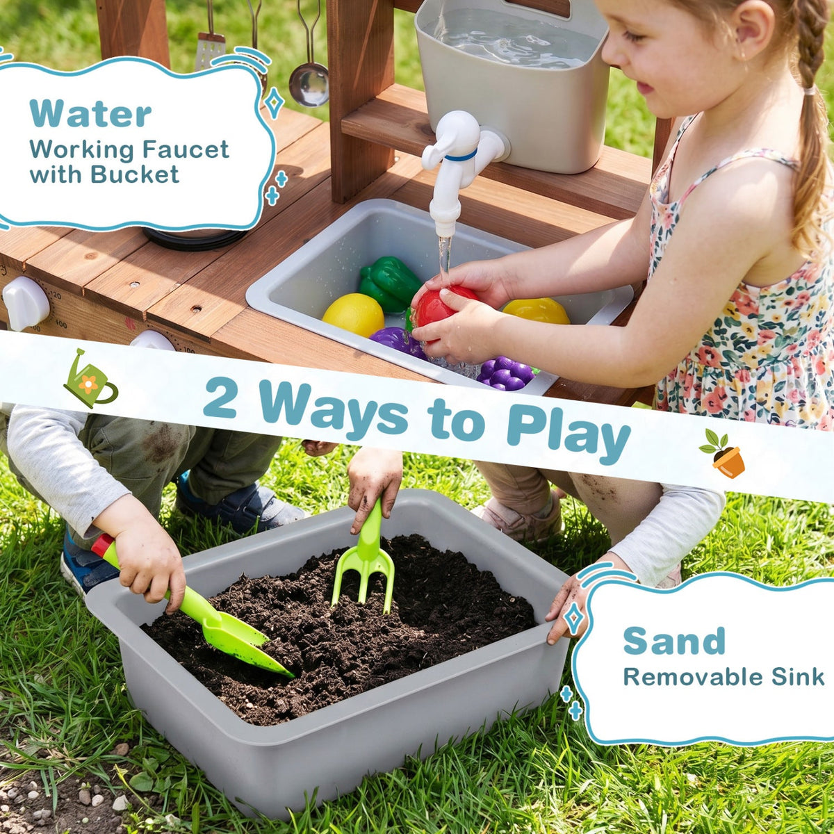 Wooden mud kitchen set with running water faucet tank, DirectDeals toy kitchen on Tampa Home & Garden Store