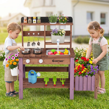Wooden Mud Kitchen Set with Running Water Faucet Tank, DirectDeals toy kitchen for outdoor play on Tampa Home & Garden Store