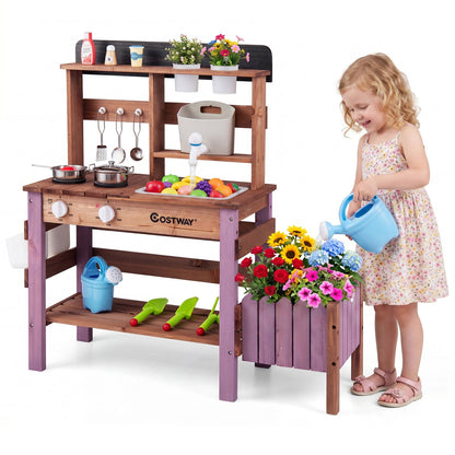 Wooden Mud Kitchen Set with Running Water Faucet Tank, purple legs DirectDeals on Tampa Home & Garden Store