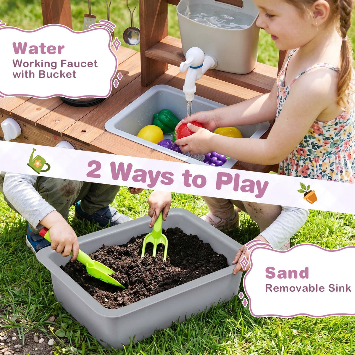 Wooden Mud Kitchen Set with Running Water Faucet Tank by DirectDeals, outdoor toy kitchen sink on Tampa Home & Garden Store