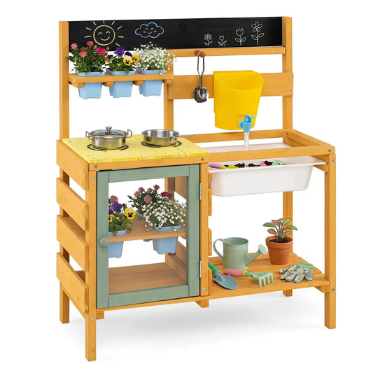 Wooden Mud Kitchen for Toddlers with Faucet & Water Tank DirectDeals chalkboard panel yellow on Tampa Home & Garden Store