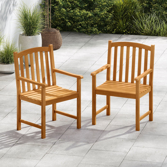 Solid Acacia Wood Patio Chairs Set of 2 with Slatted Seat and Inclined Backrest for Porch - Tampa Home & Garden Store