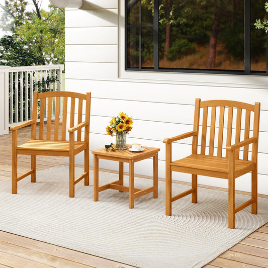 Solid Acacia Wood Patio Chairs Set of 2 with Slatted Seat and Inclined Backrest for Porch - Tampa Home & Garden Store