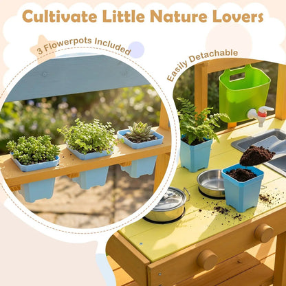 Wooden Outdoor Mud Kitchen For Kids With Wheels