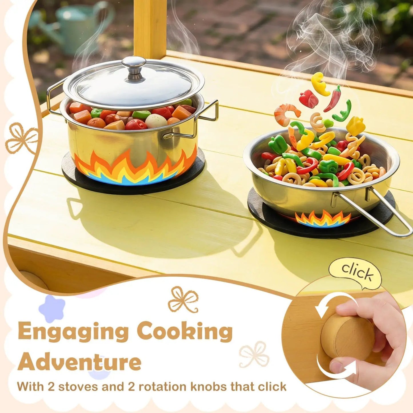 Wooden Outdoor Mud Kitchen For Kids With Wheels