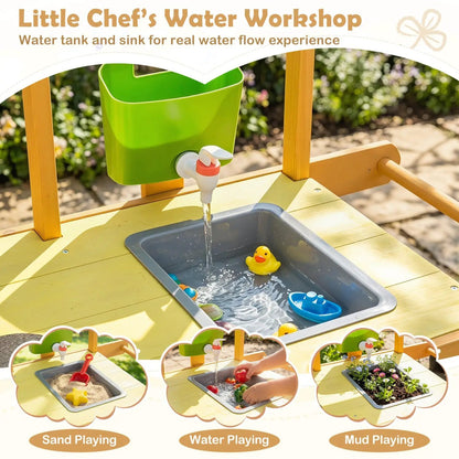 Wooden Outdoor Mud Kitchen For Kids With Wheels