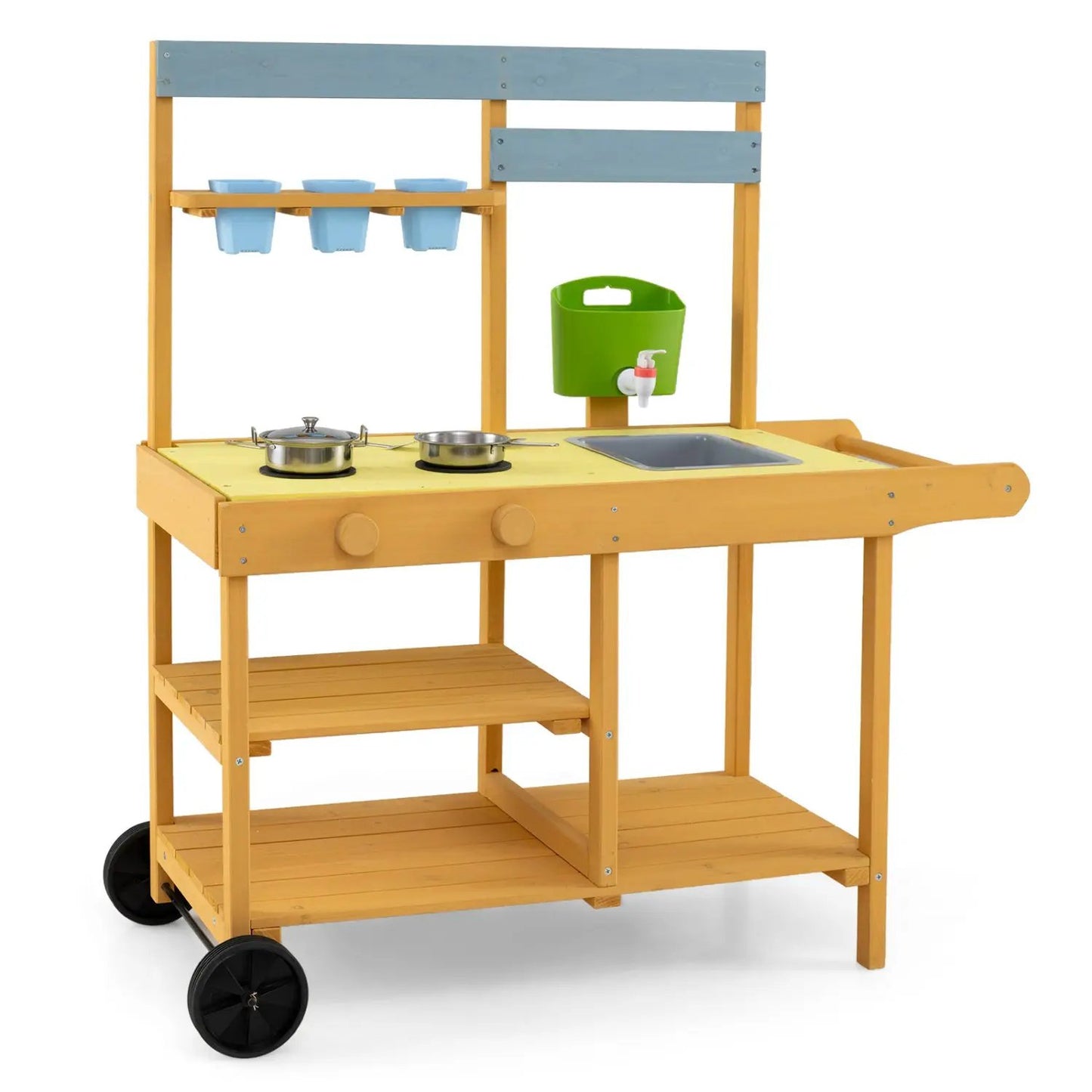 Wooden Outdoor Mud Kitchen For Kids With Wheels
