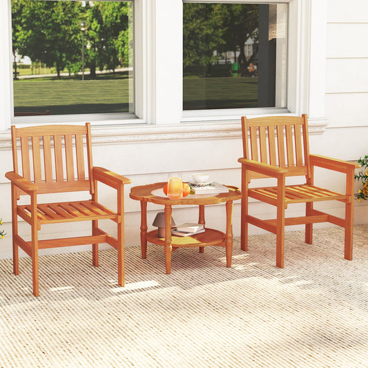 Wooden Patio Chairs Set of 2 with Inclined Backrests - Tampa Home & Garden Store