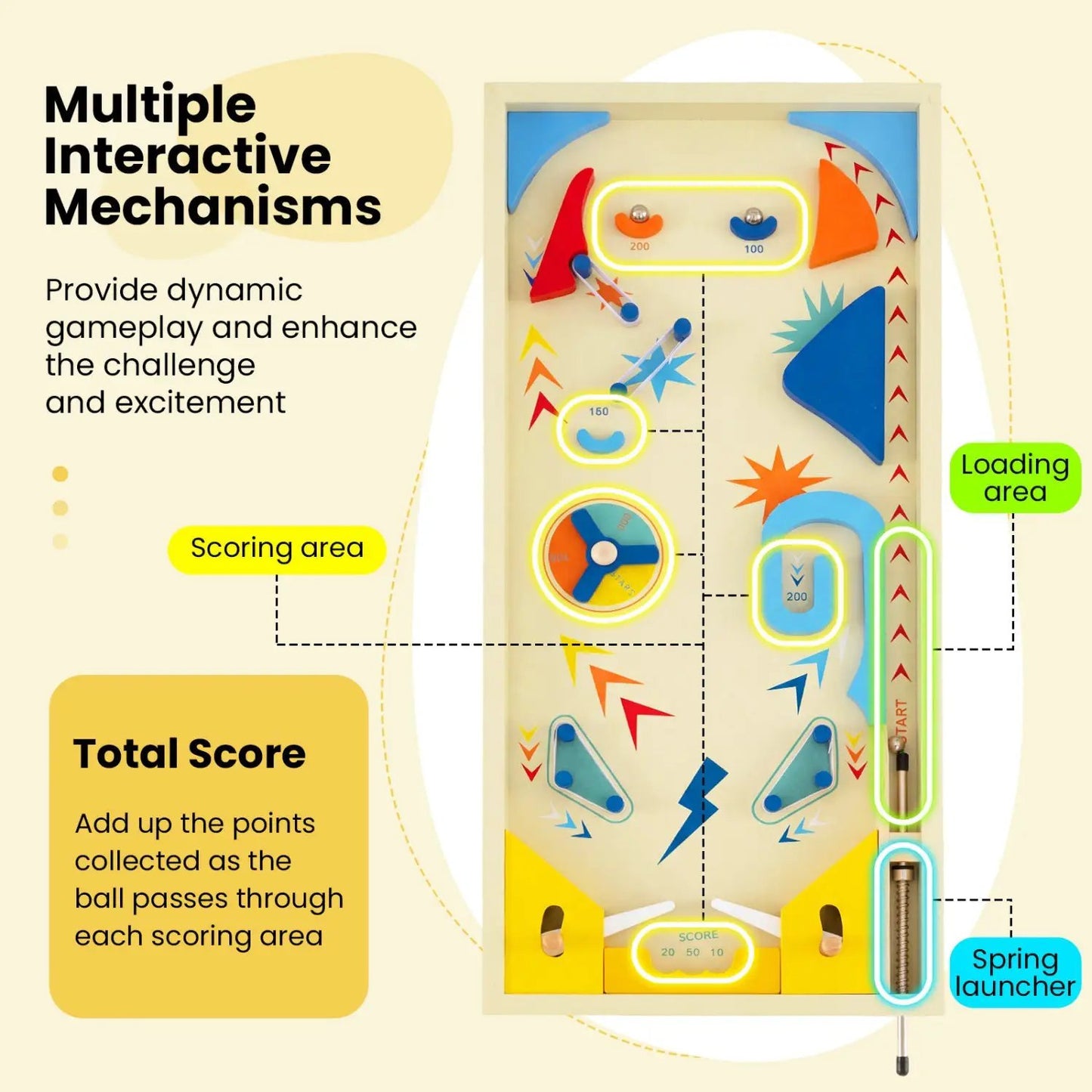 Wooden Pinball Machine with 3 Balls for All Ages