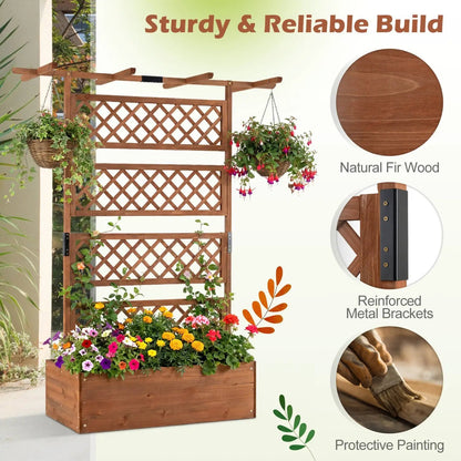 Wooden Planter Box with Lattice Trellis Screen