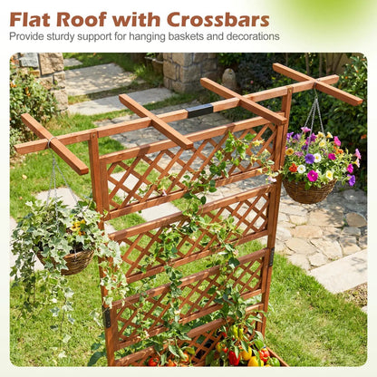 Wooden Planter Box with Lattice Trellis Screen