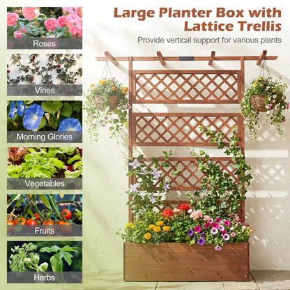 Wooden Planter Box with Lattice Trellis Screen