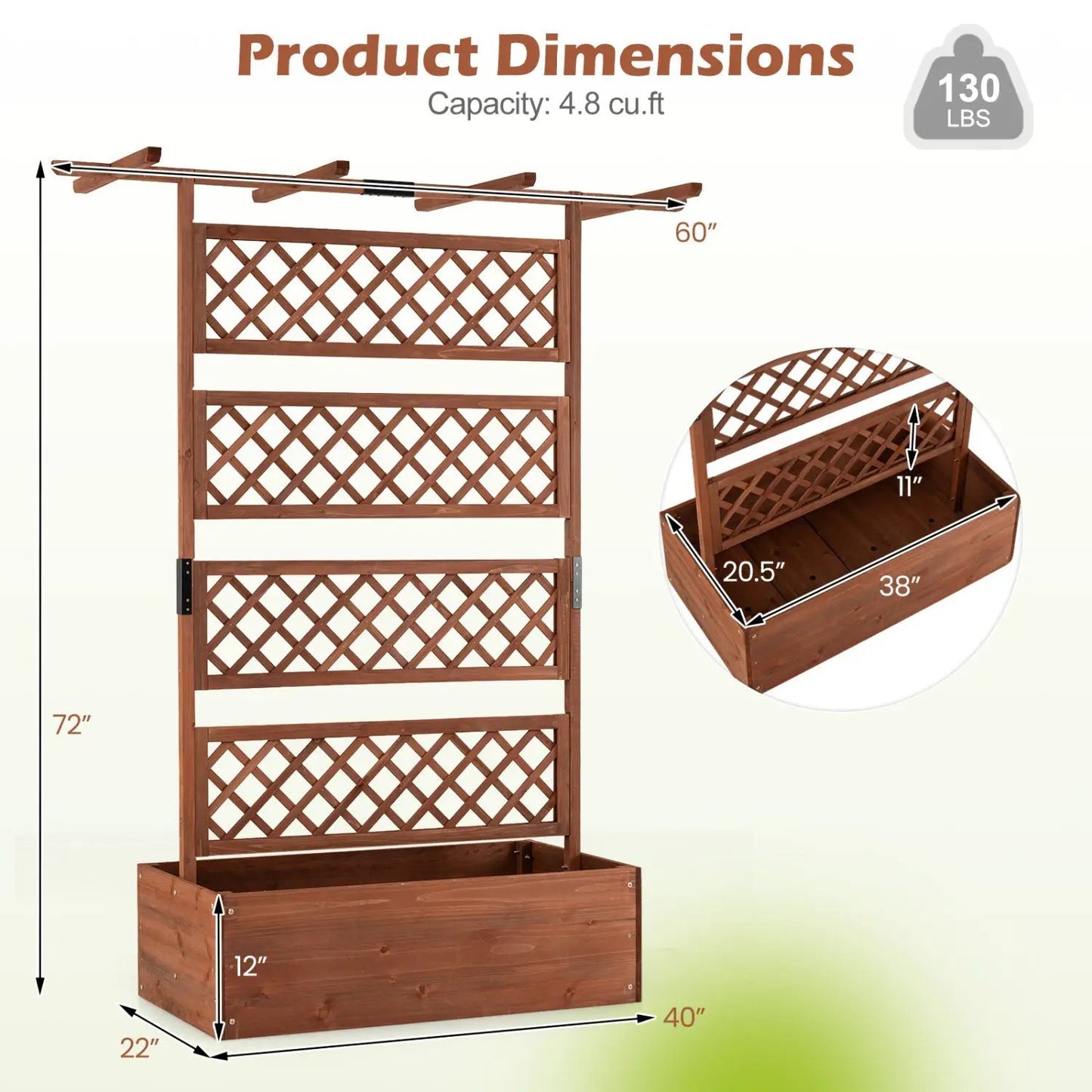 Wooden Planter Box with Lattice Trellis Screen