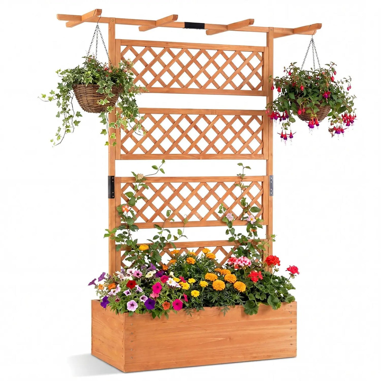Wooden Planter Box with Lattice Trellis Screen
