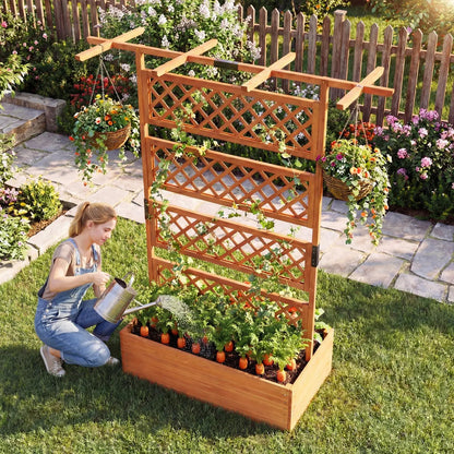 Wooden Planter Box with Lattice Trellis Screen