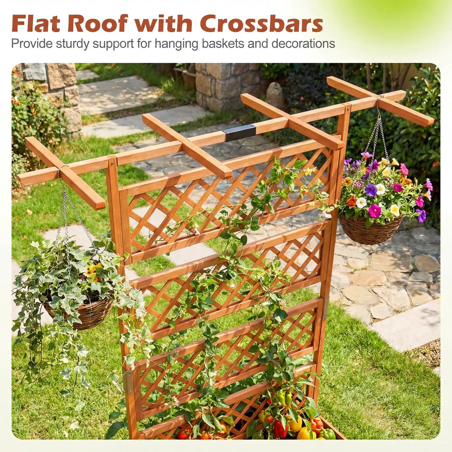 Wooden Planter Box with Lattice Trellis Screen
