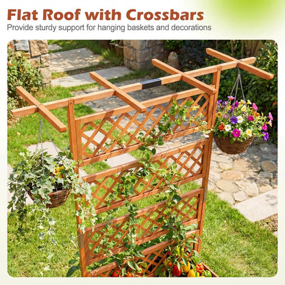 Wooden Planter Box with Lattice Trellis Screen