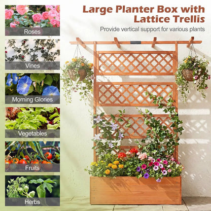 Wooden Planter Box with Lattice Trellis Screen