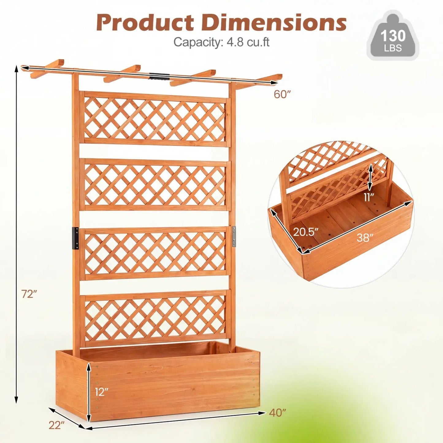 Wooden Planter Box with Lattice Trellis Screen