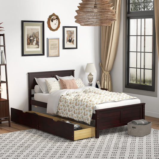 Twin Size Bed Frame with Storage Drawers-Espresso - Tampa Home & Garden Store