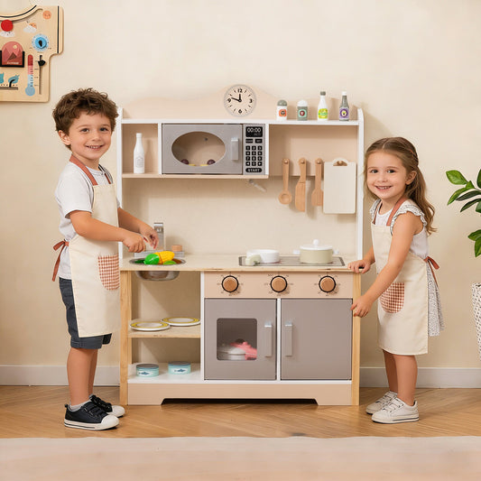 Wooden Play Kitchen Cooking Toy Playset for Kids-White - Tampa Home & Garden Store