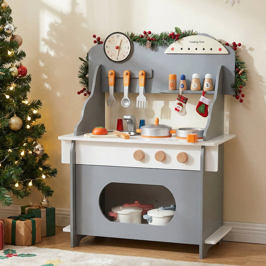Wooden Play Kitchen for Kids Pretend Play Toy Kitchen Set with Clock Gift for Boys and Girls 3 +Pink - Tampa Home & Garden Store