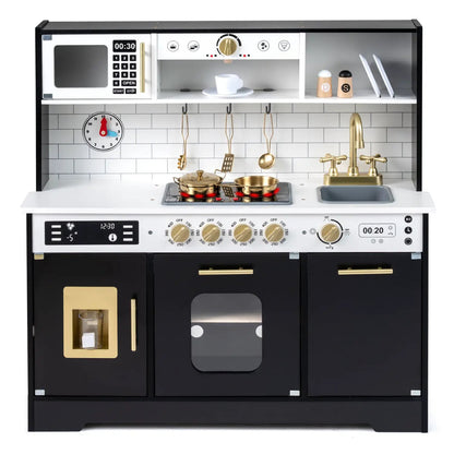 Wooden Play Kitchen for Kids Realistic Lights
