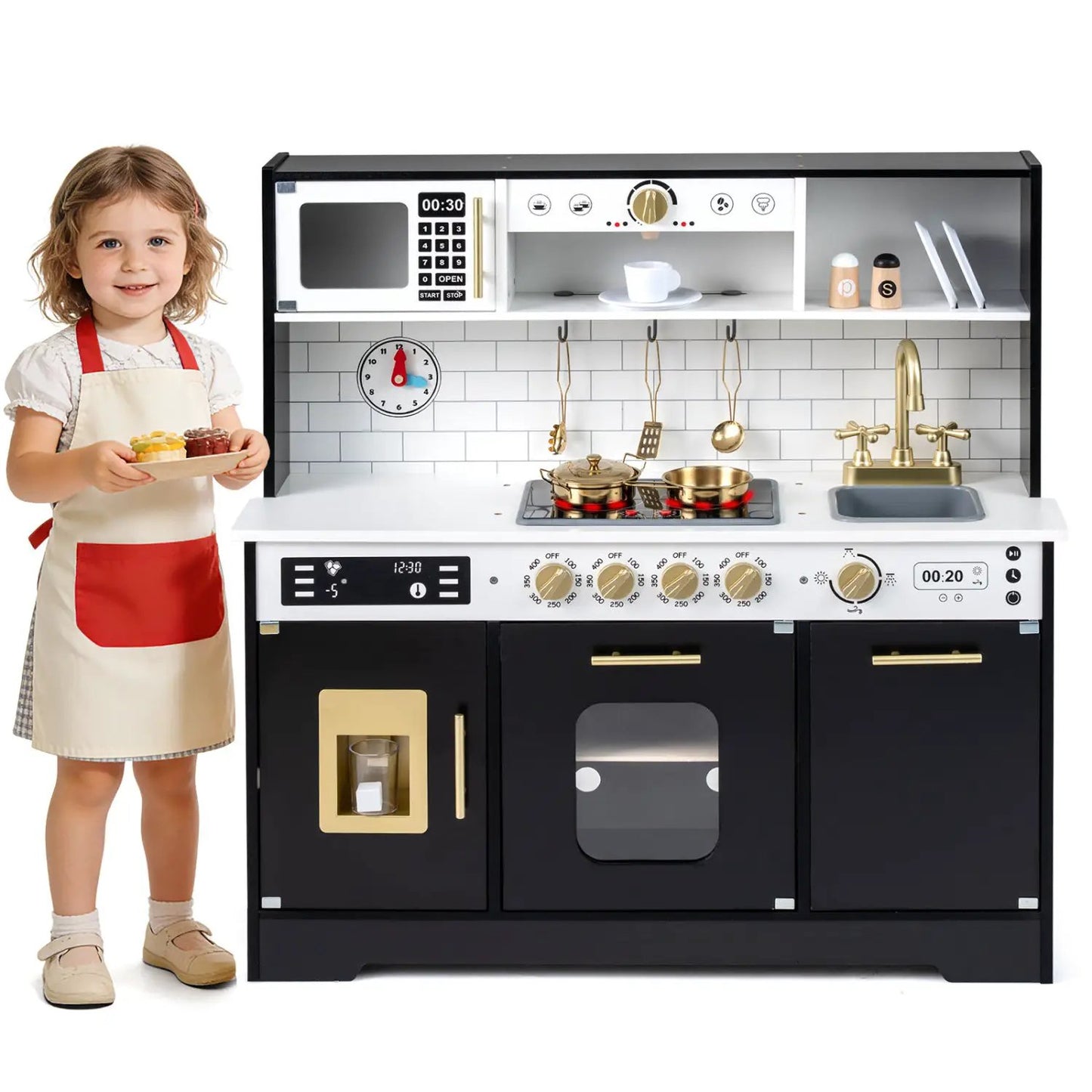 Wooden Play Kitchen for Kids Realistic Lights