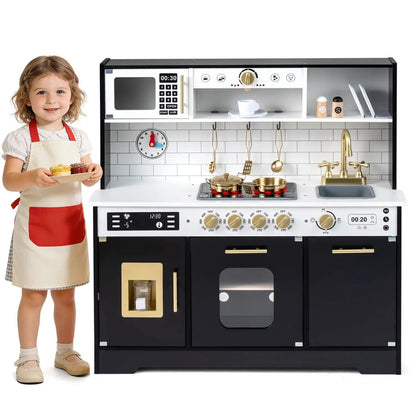 Wooden Play Kitchen for Kids Realistic Lights