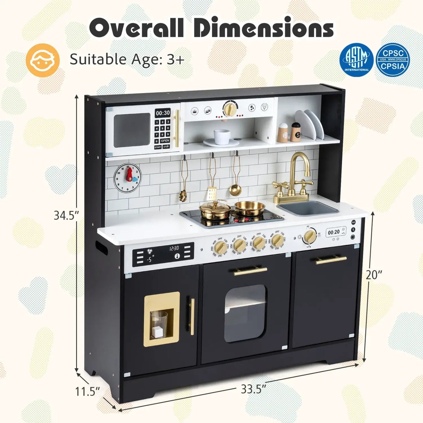 Wooden Play Kitchen for Kids Realistic Lights